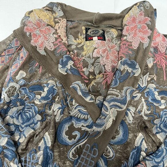 Pre owned Johnny Was BIYA Srika Khaki Green Shimmer Sueded Embroidered Hoodie - Picture 4 of 16